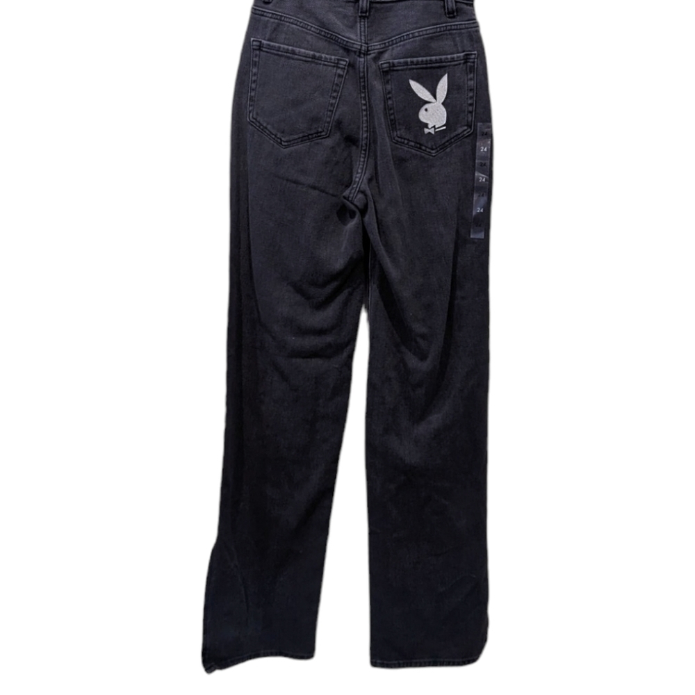 Playboy x PacSun 90s Split Seam Rigid Black Boyfriend Jeans (24) - Picture 2 of 6
